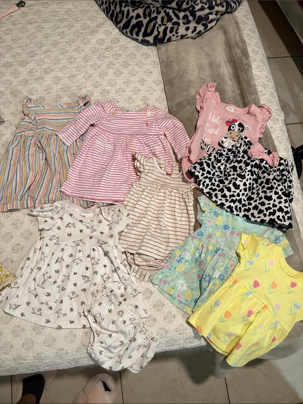 Mixed Baby Girls Dress and Onesie Bundle - Pastel Stripes, Pink, Yellow, Floral